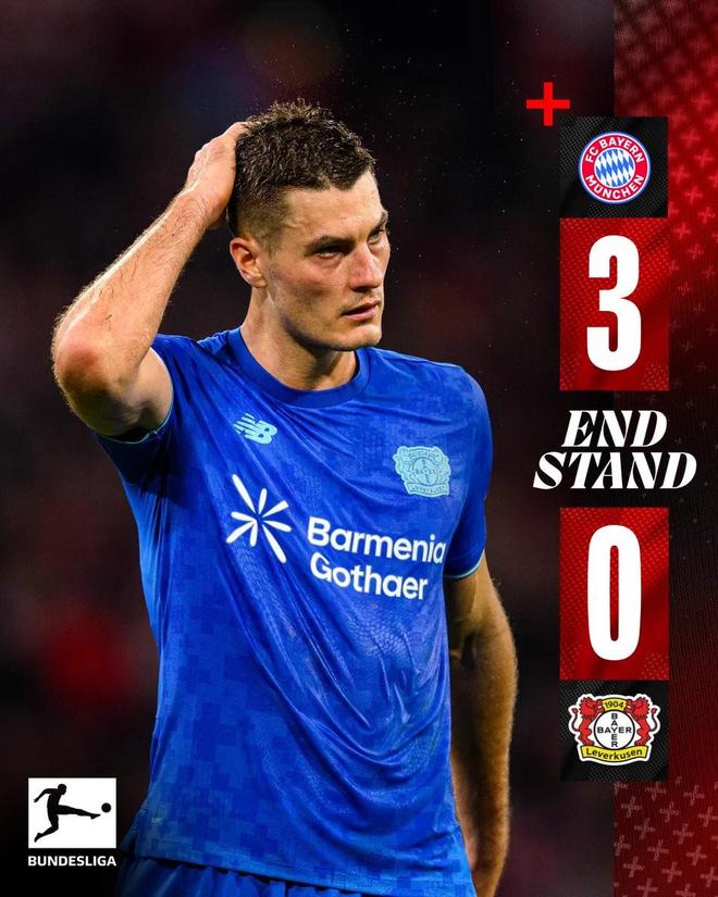 0-3不敌拜仁，勒沃库森连续37场德甲客场不败纪录遭终结