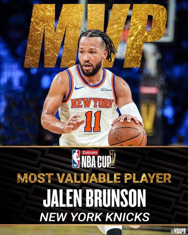 历史第3人!布伦森当选NBA杯MVP 淘汰赛阶段场均狂轰33+6