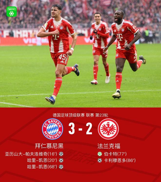 剑南春｜拜仁3-2法兰克福，凯恩双响+送点，基米希失误