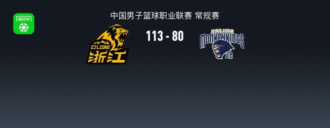 广厦113-80大胜同曦，塔克33+9，桑普森22+8