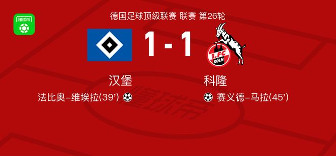 汉堡1-1科隆,法比奥-维埃拉首开记录,赛义德-马拉扳平
