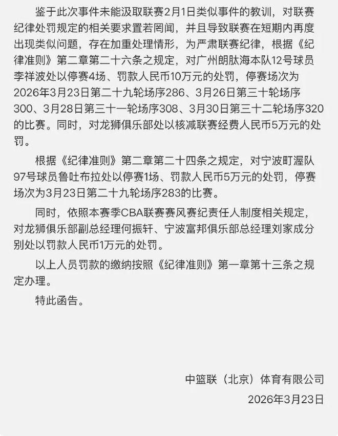 来了！CBA重罚！国字号大中锋！
