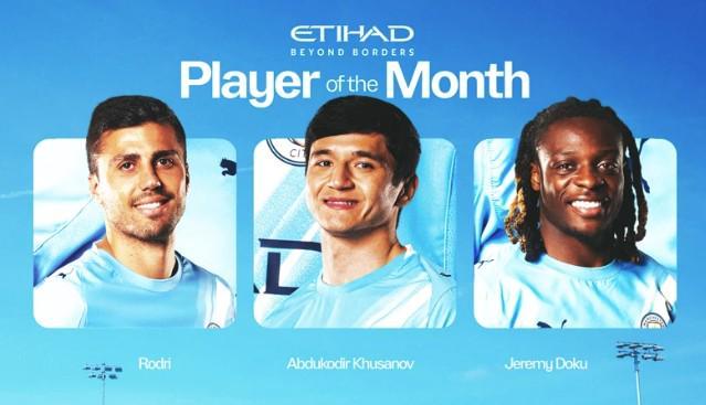 曼城3月最佳球员候选：罗德里、胡桑诺夫、多库在列