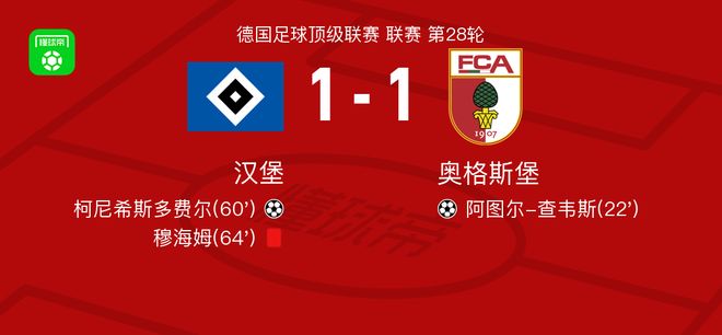 汉堡1-1奥格斯堡，阿图尔-查韦斯首开记录，柯尼希斯多费尔扳平比分