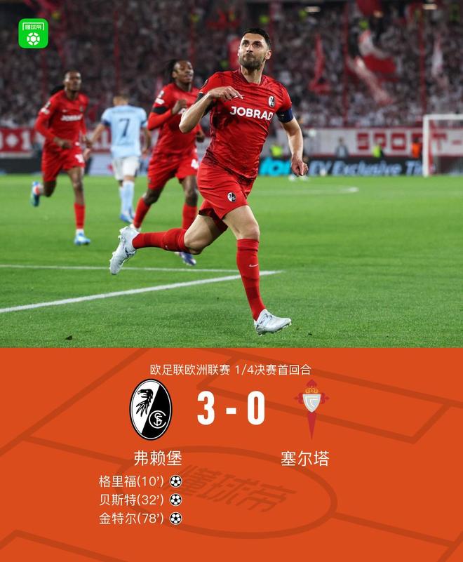 弗赖堡3-0塞尔塔，贝斯特、金特尔破门，格里福建功