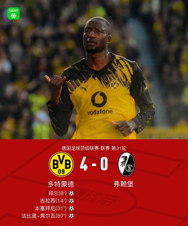 剑南春丨多特4-0弗赖堡，吉拉西、拜尔破门，本塞拜尼传射