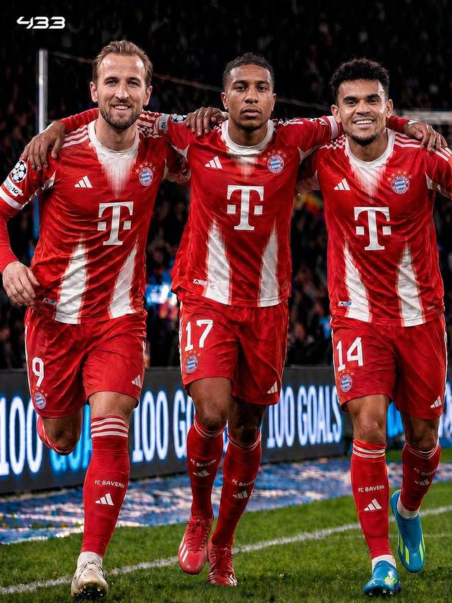 拜仁三叉戟本赛季已进100球：凯恩54球，迪亚斯26球，奥利塞20球