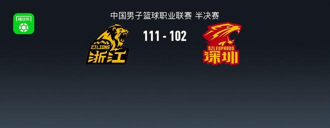 广厦111-102深圳大比分1-0领先，布朗46+7，胡金秋20+8，克里斯托弗31+13