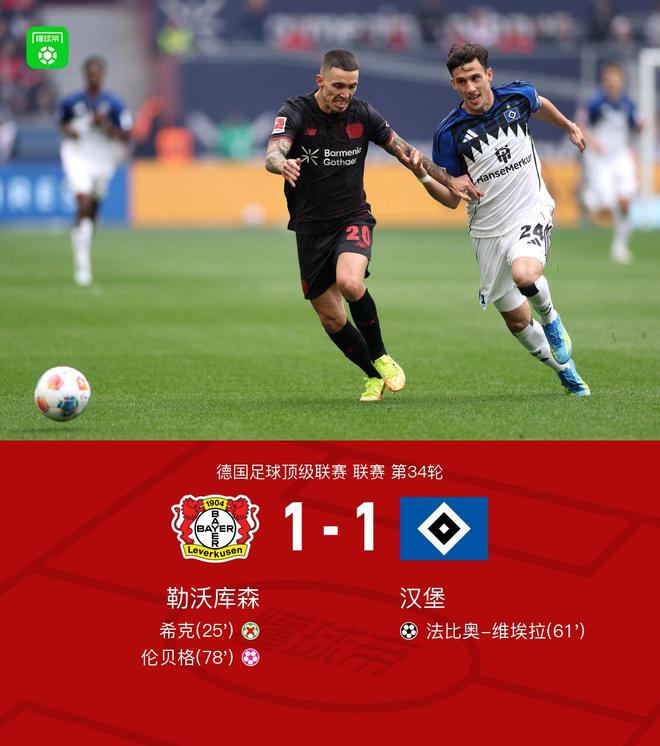 勒沃库森1-1汉堡无缘欧冠资格，法比奥-维埃拉世界波，希克失点