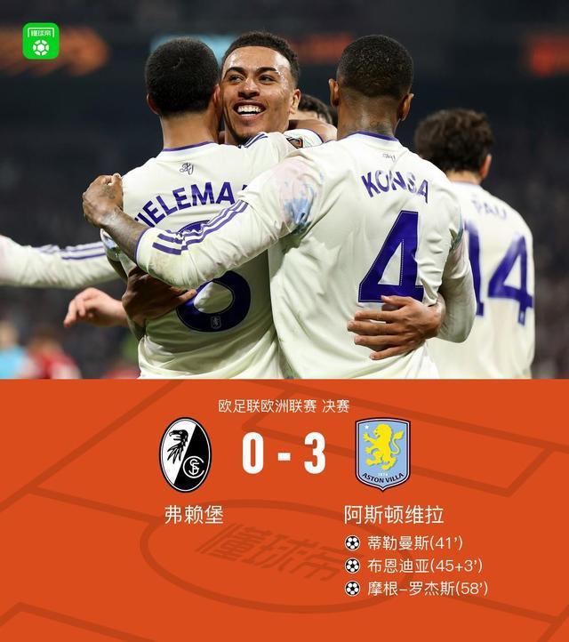 维拉3-0弗赖堡夺冠，蒂勒曼斯破僵，罗杰斯、布恩迪亚传射