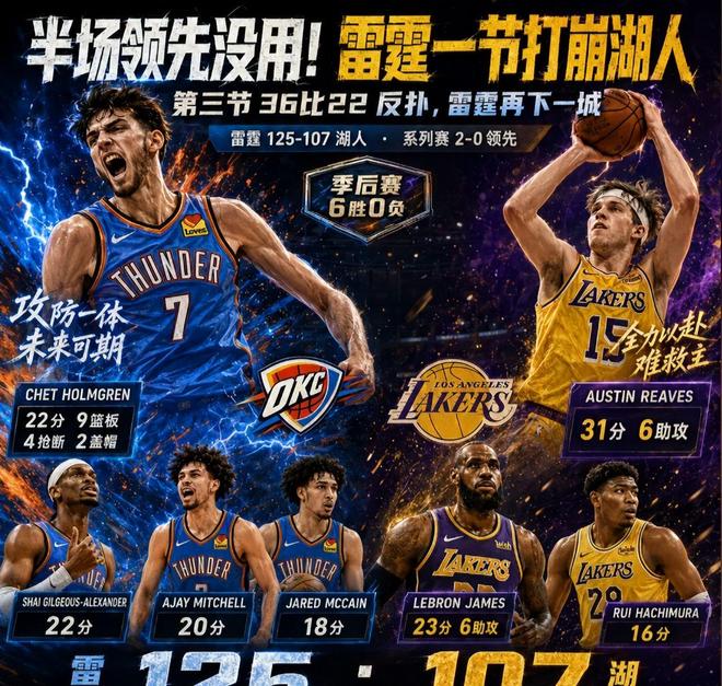 雷霆125-107湖人！湖人濒临淘汰，老詹创历史第一，东契奇不回归