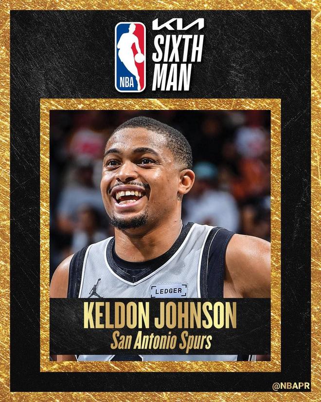 NBA官方：马刺前锋凯尔登-约翰逊当选赛季最佳第六人