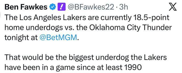 湖人被看衰18.5分，上一次这么惨还是1990年