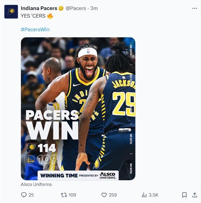 25+10成队史第三人！印城双向奇兵完胜库里 迎生涯之夜登全美热搜