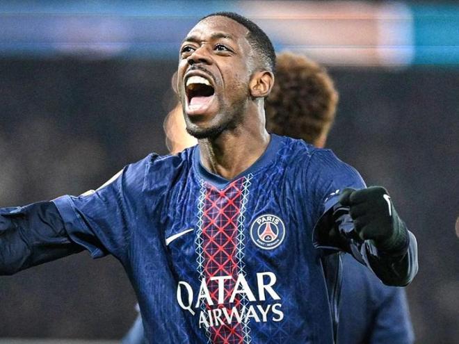 代表巴黎欧冠淘汰赛打进9球，登贝莱追平KK并列队史第二