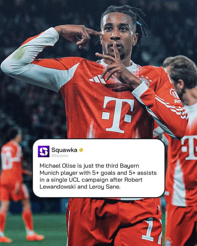 单赛季欧冠进球助攻均5+，奥利塞成为拜仁队史第三人