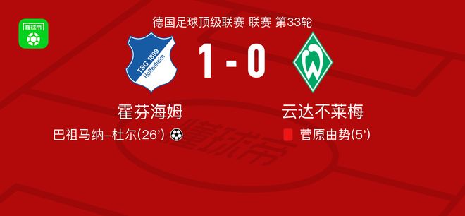霍芬海姆1-0云达不莱梅，巴祖马纳-杜尔助球队取胜