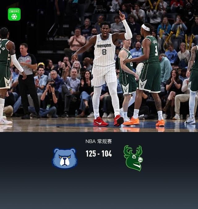 灰熊125-104大胜雄鹿，莫兰特17分10助，小贾伦-杰克逊24分9板