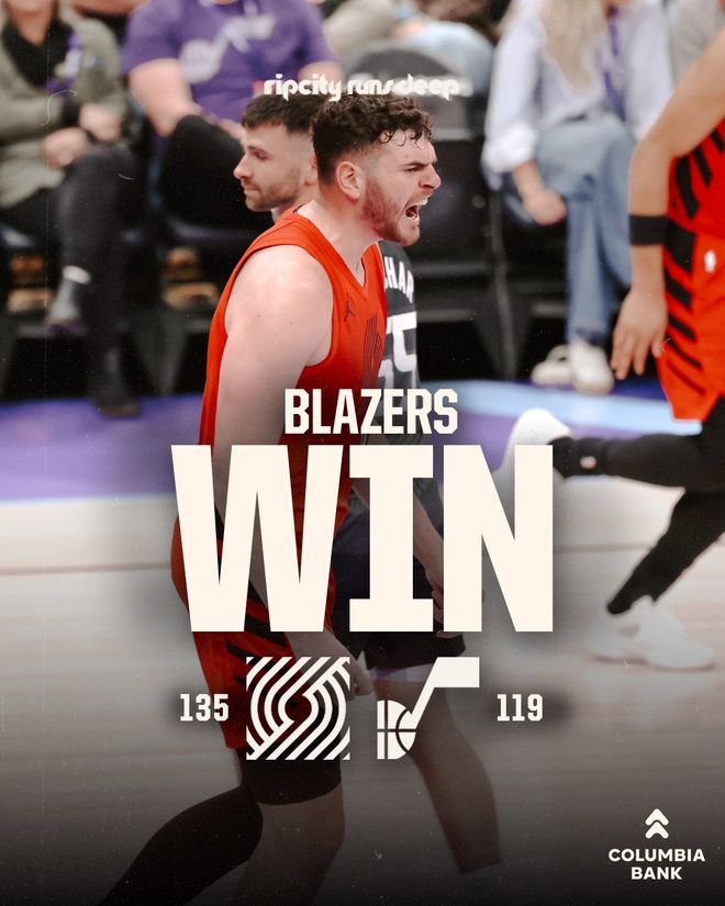 霍勒迪31分9板7助开拓者战胜爵士，克林根23分18板杨瀚森2分